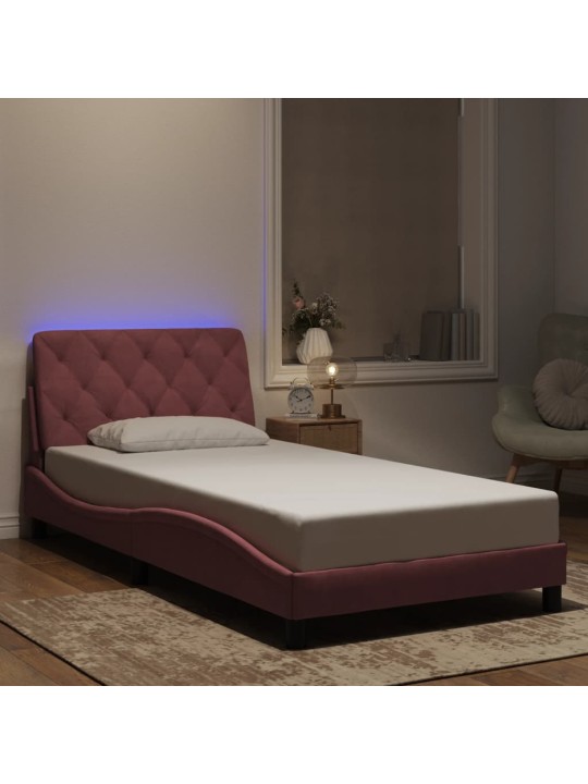 Voodiraam LED-tuledega, roosa, 100x200 cm, samet