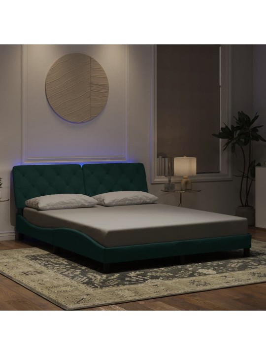 Voodiraam LED-tuledega, tumeroheline, 160x200 cm, samet