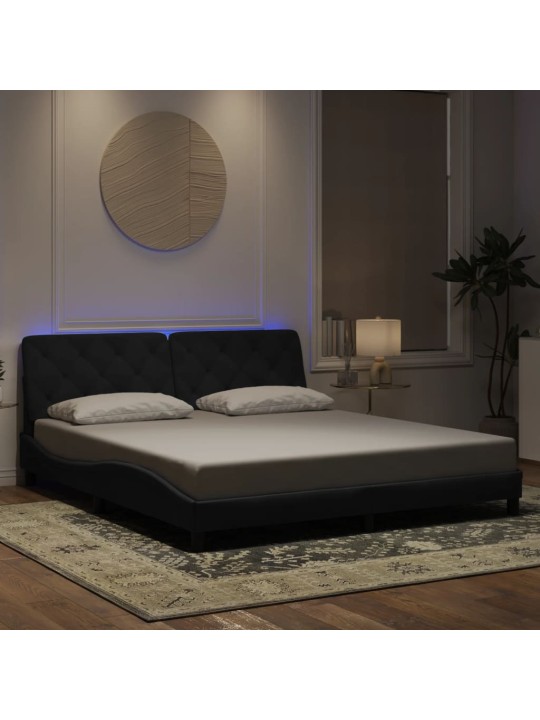 Voodiraam LED-tuledega, must, 180x200 cm, samet