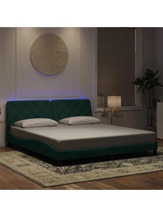 Voodiraam LED-tuledega, tumeroheline, 180x200 cm, samet