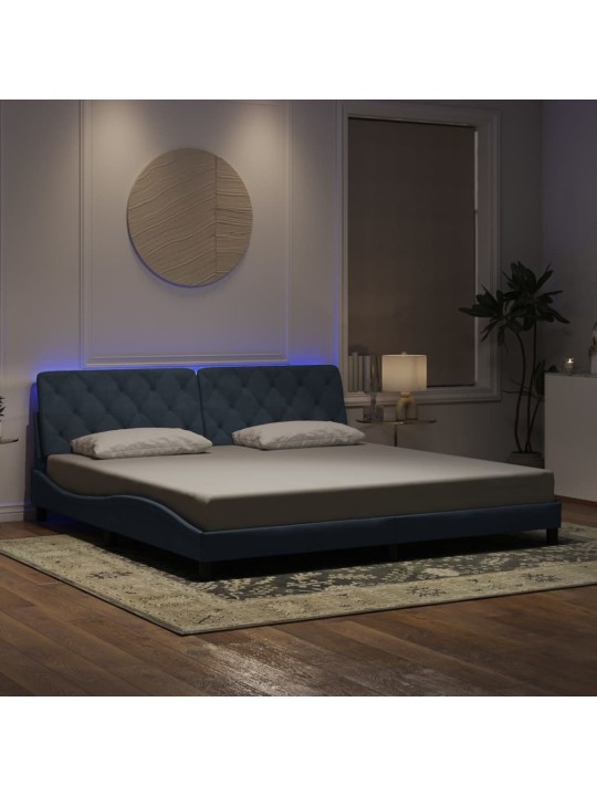 Voodiraam LED-tuledega, tumehall, 200x200 cm, samet