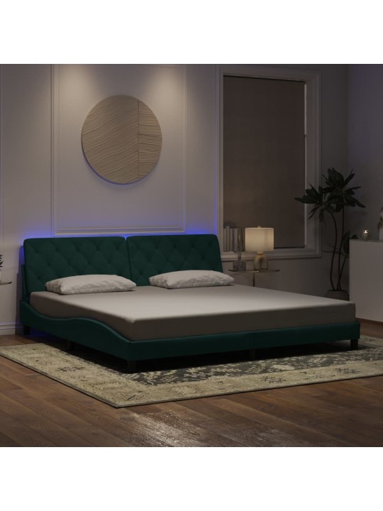 Voodiraam LED-tuledega, tumeroheline, 200x200 cm, samet