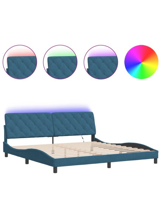 Voodiraam LED-tuledega, sinine, 200x200 cm, samet