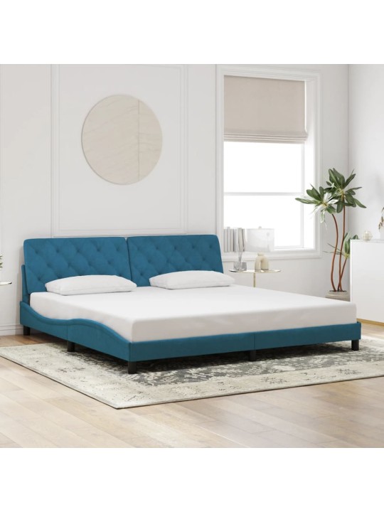 Voodiraam LED-tuledega, sinine, 200x200 cm, samet