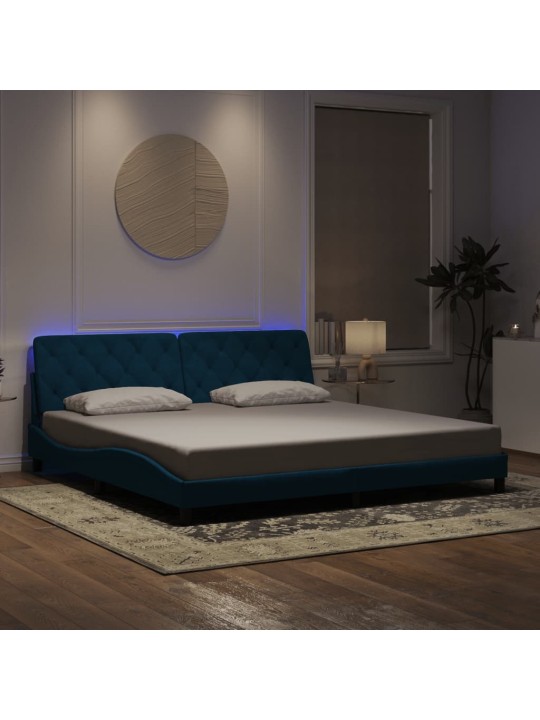 Voodiraam LED-tuledega, sinine, 200x200 cm, samet