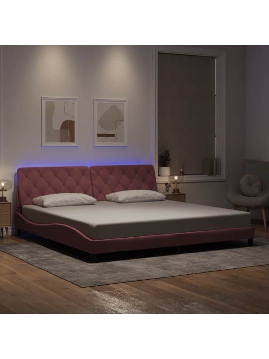 Voodiraam LED-tuledega, roosa, 200x200 cm, samet