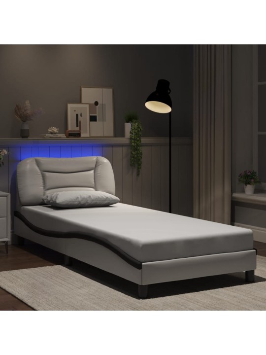 Voodiraam LED-tuledega, valge ja must, 80 x 200 cm, kunstnahk