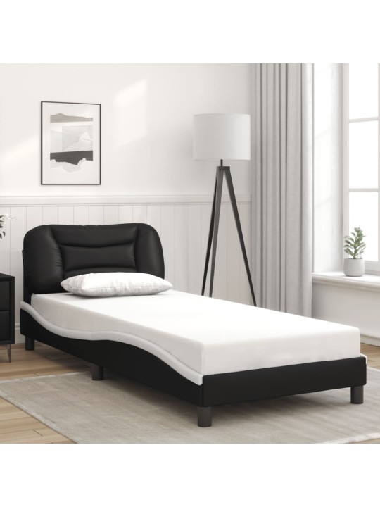 Voodiraam LED-tuledega, must ja valge, 90 x 190 cm, kunstnahk