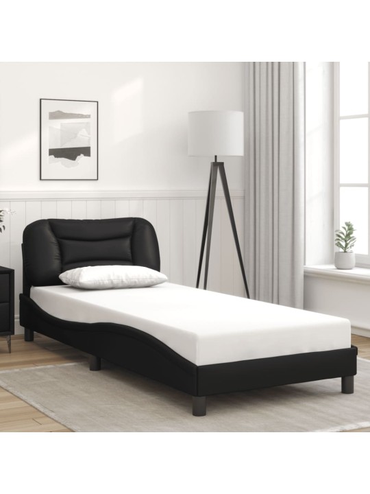 Voodiraam LED-tuledega, must, 90 x 200 cm, kunstnahk