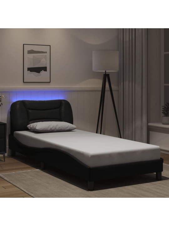 Voodiraam LED-tuledega, must, 90 x 200 cm, kunstnahk