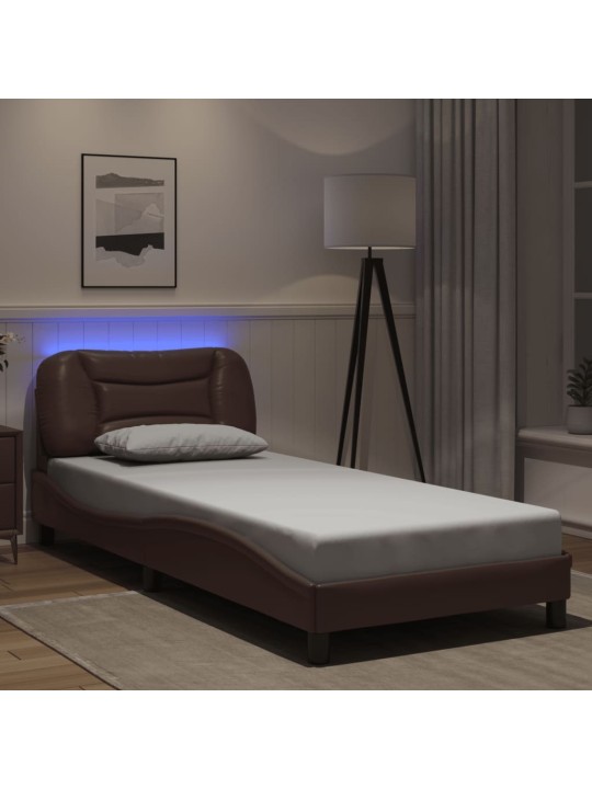 Voodiraam LED-tuledega, pruun, 90 x 200 cm, kunstnahk