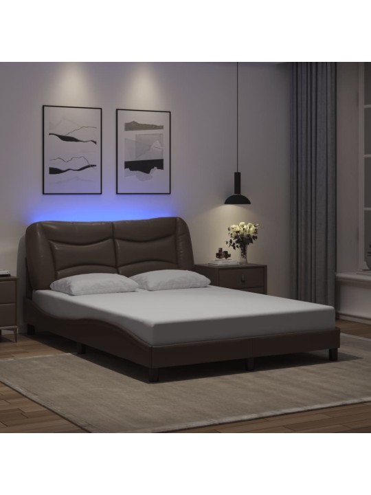 Voodiraam LED-tuledega, pruun, 120 x 200 cm, kunstnahk