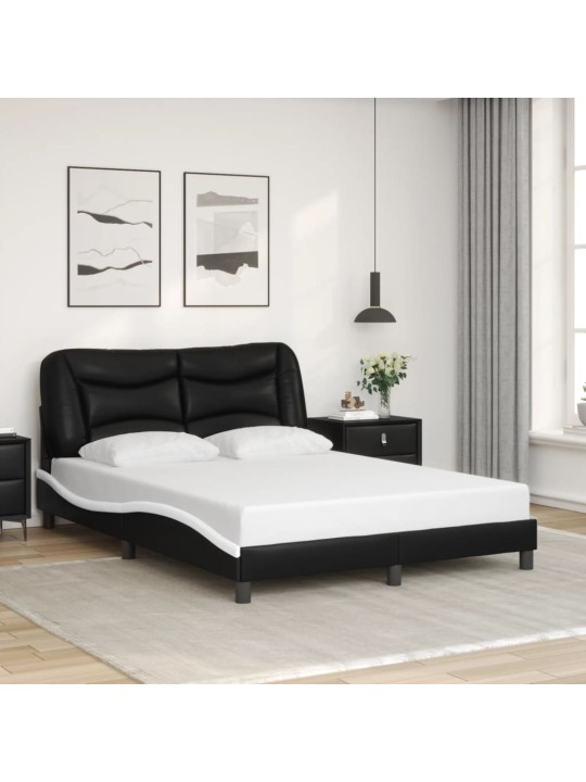 Voodiraam LED-tuledega, must ja valge, 120 x 200 cm, kunstnahk
