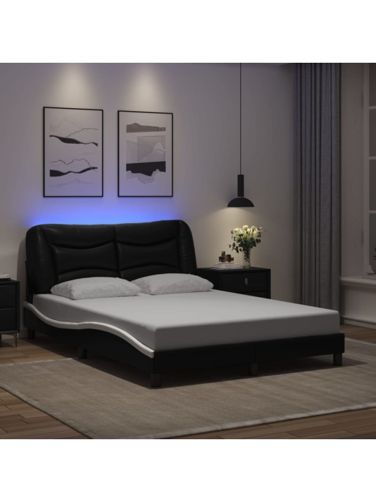 Voodiraam LED-tuledega, must ja valge, 120 x 200 cm, kunstnahk