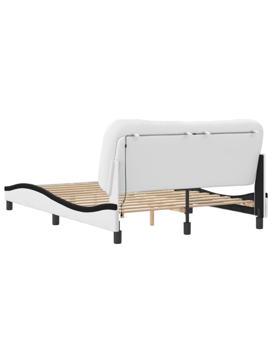Voodiraam LED-tuledega, valge ja must, 140 x 190 cm, kunstnahk