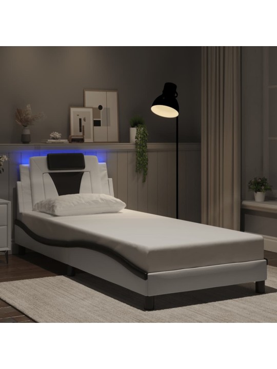 Voodiraam LED-tuledega, valge ja must, 80 x 200 cm, kunstnahk