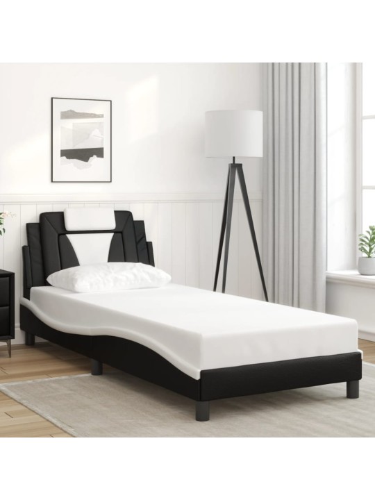Voodiraam LED-tuledega, must ja valge, 90 x 190 cm, kunstnahk
