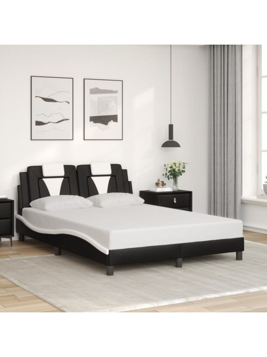 Voodiraam LED-tuledega, must ja valge, 140 x 190 cm, kunstnahk