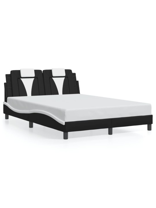 Voodiraam LED-tuledega, must ja valge, 140 x 190 cm, kunstnahk
