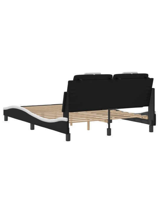 Voodiraam LED-tuledega, must ja valge, 140 x 190 cm, kunstnahk