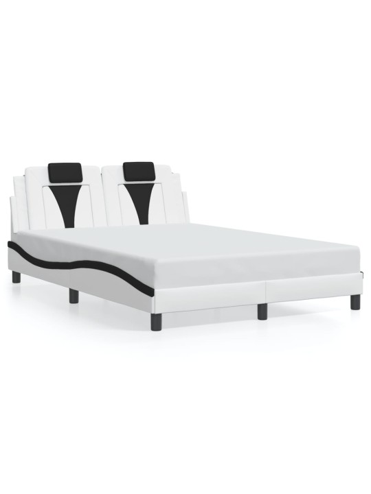 Voodiraam LED-tuledega, valge ja must, 140 x 190 cm, kunstnahk