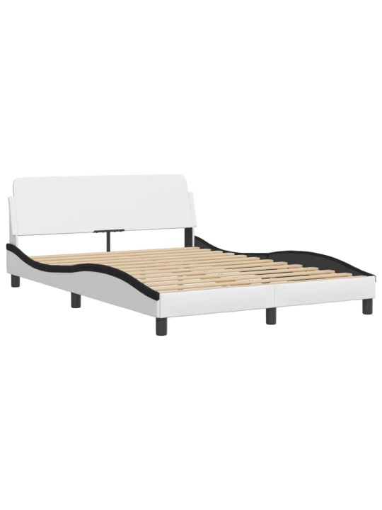 Voodiraam LED-tuledega, valge ja must, 140 x 190 cm, kunstnahk