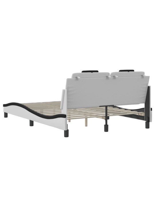 Voodiraam LED-tuledega, valge ja must, 140 x 190 cm, kunstnahk