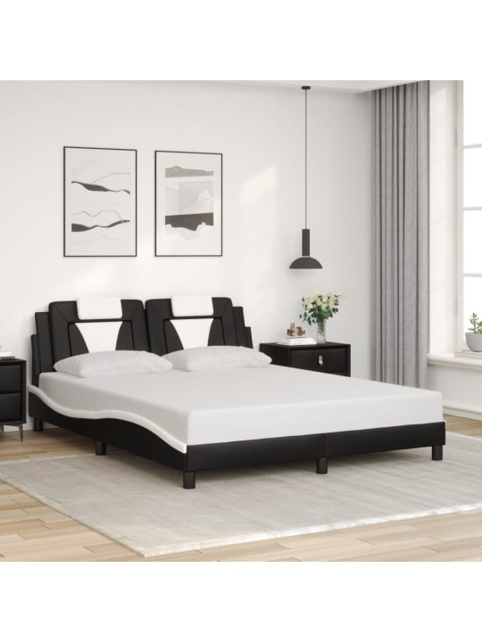 Voodiraam LED-tuledega, must ja valge, 160 x 200 cm, kunstnahk