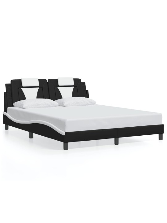 Voodiraam LED-tuledega, must ja valge, 160 x 200 cm, kunstnahk