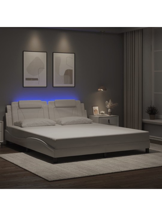 Voodiraam LED-tuledega, valge, 180 x 200 cm, kunstnahk