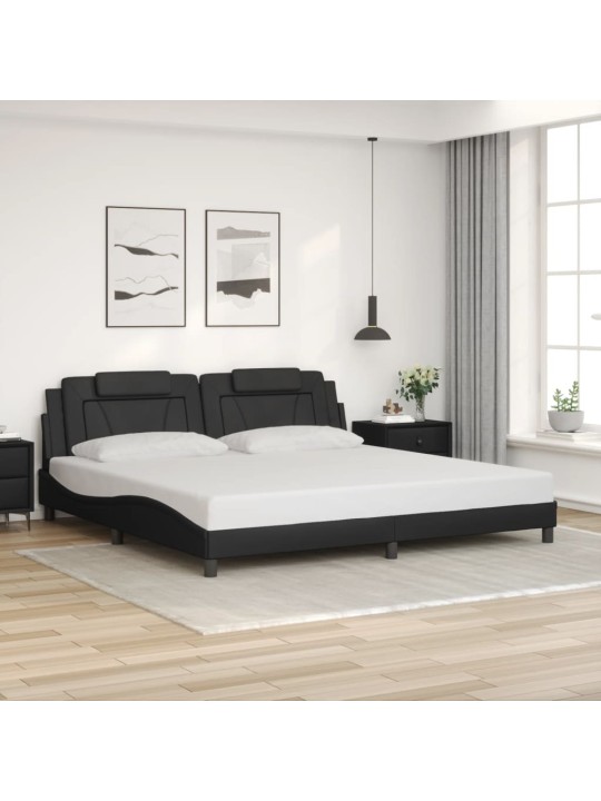 Voodiraam LED-tuledega, must, 200 x 200 cm, kunstnahk