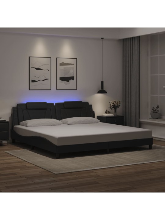 Voodiraam LED-tuledega, must, 200 x 200 cm, kunstnahk