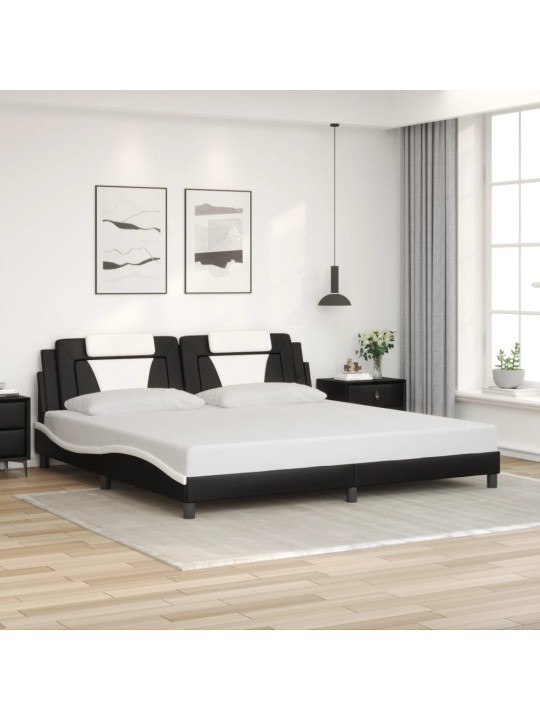 Voodiraam LED-tuledega, must ja valge, 200x200 cm, kunstnahk