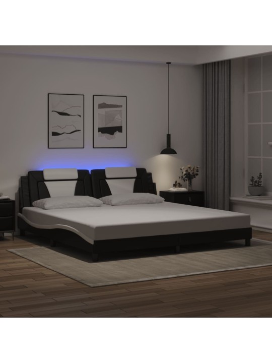 Voodiraam LED-tuledega, must ja valge, 200x200 cm, kunstnahk