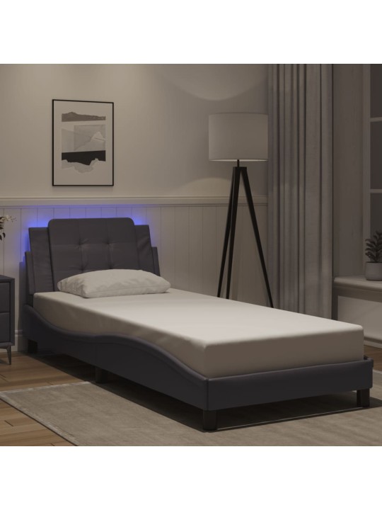 Voodiraam LED-tuledega, hall, 80 x 200 cm, kunstnahk