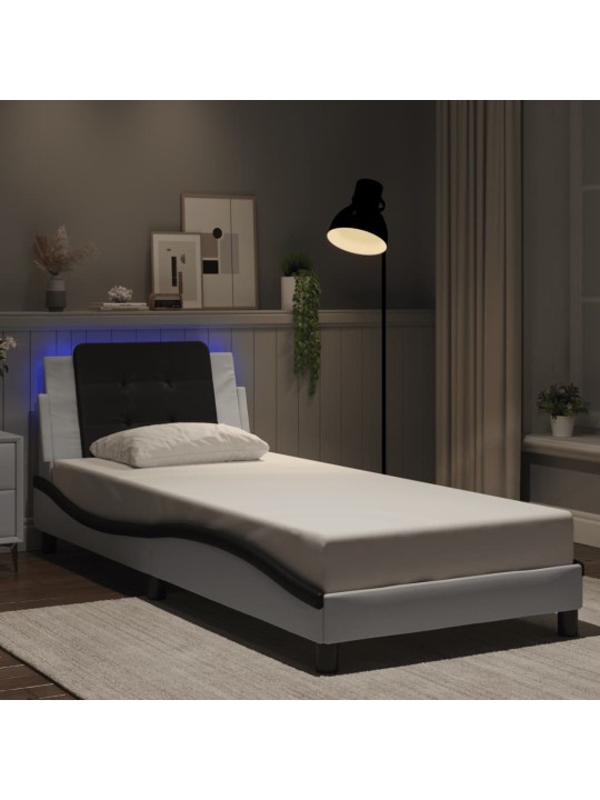 Voodiraam LED-tuledega, valge ja must, 80 x 200 cm, kunstnahk