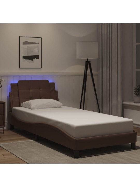 Voodiraam LED-tuledega, pruun, 100 x 200 cm, kunstnahk
