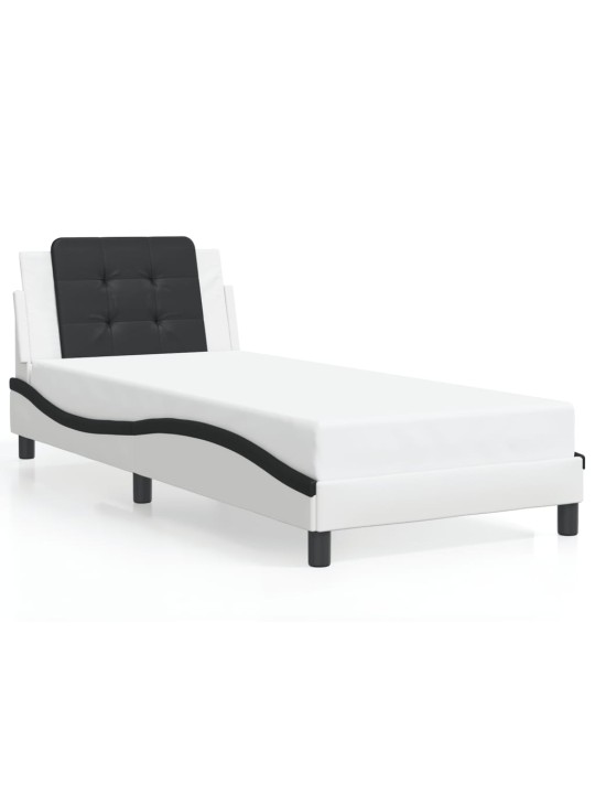 Voodiraam LED-tuledega, valge ja must, 100 x 200 cm, kunstnahk