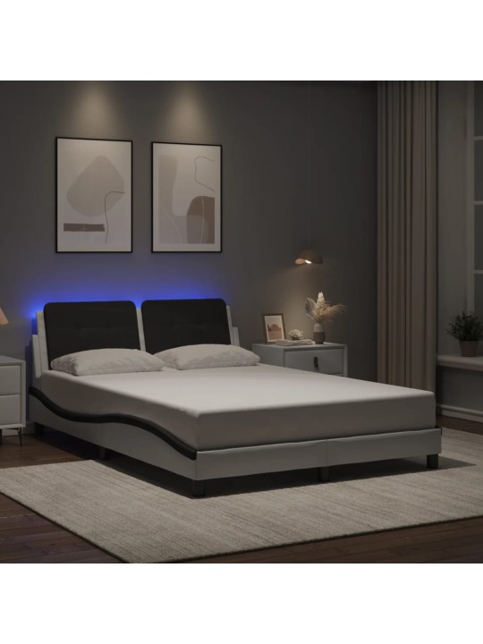 Voodiraam LED-tuledega, valge ja must, 120 x 200 cm, kunstnahk
