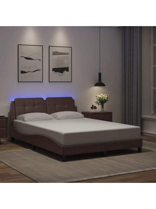 Voodiraam LED-tuledega, pruun, 140 x 190 cm, kunstnahk