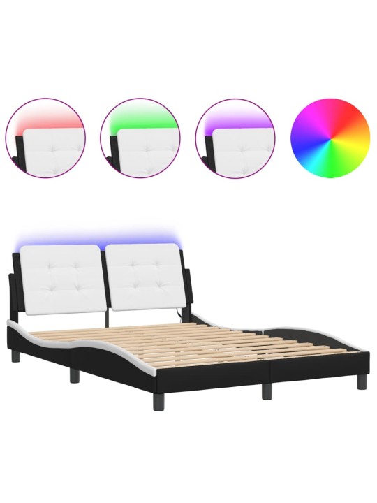 Voodiraam LED-tuledega, must ja valge, 140 x 190 cm, kunstnahk