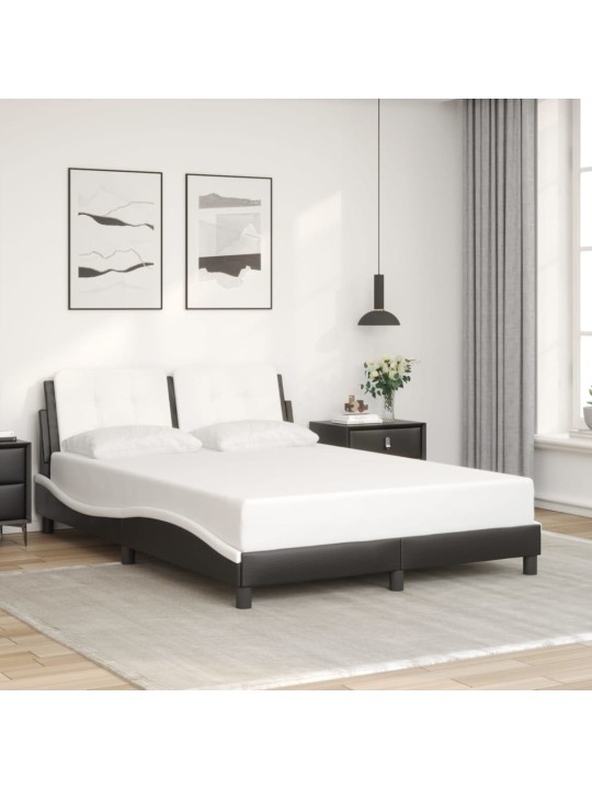 Voodiraam LED-tuledega, must ja valge, 140 x 190 cm, kunstnahk