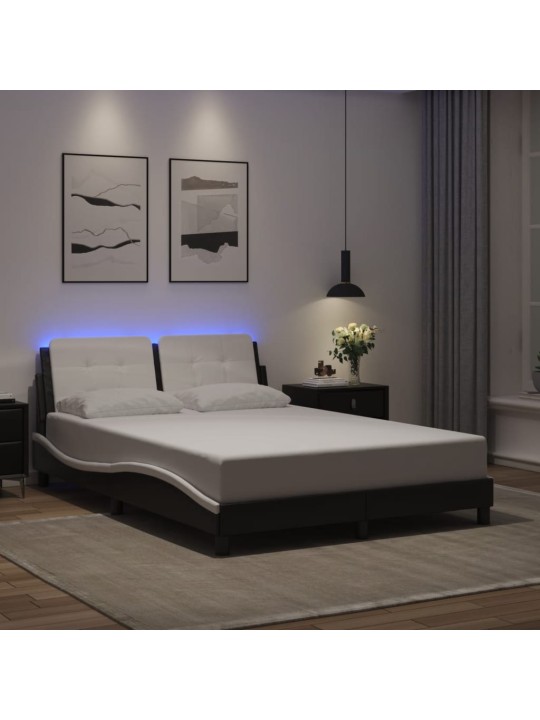 Voodiraam LED-tuledega, must ja valge, 140 x 190 cm, kunstnahk