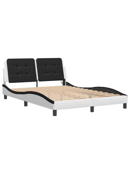 Voodiraam LED-tuledega, valge ja must, 140 x 190 cm, kunstnahk