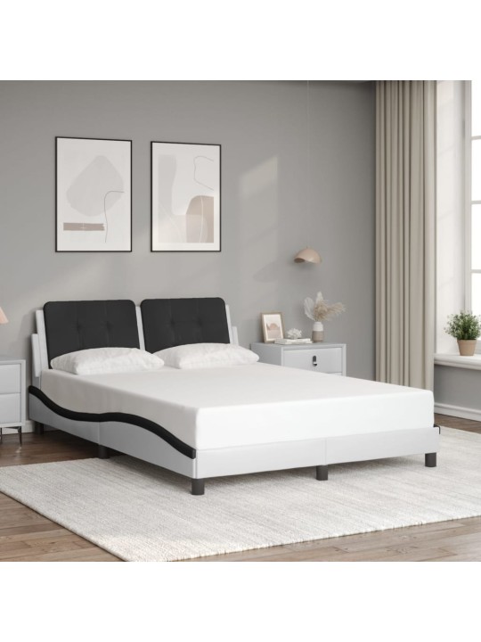 Voodiraam LED-tuledega, valge ja must, 140 x 190 cm, kunstnahk
