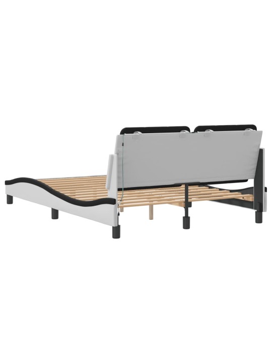Voodiraam LED-tuledega, valge ja must, 140 x 190 cm, kunstnahk
