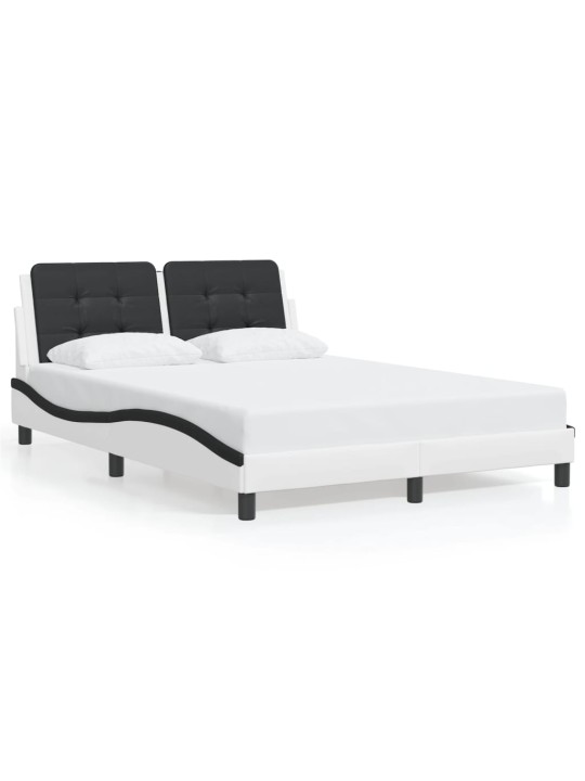 Voodiraam LED-tuledega, valge ja must, 140 x 190 cm, kunstnahk