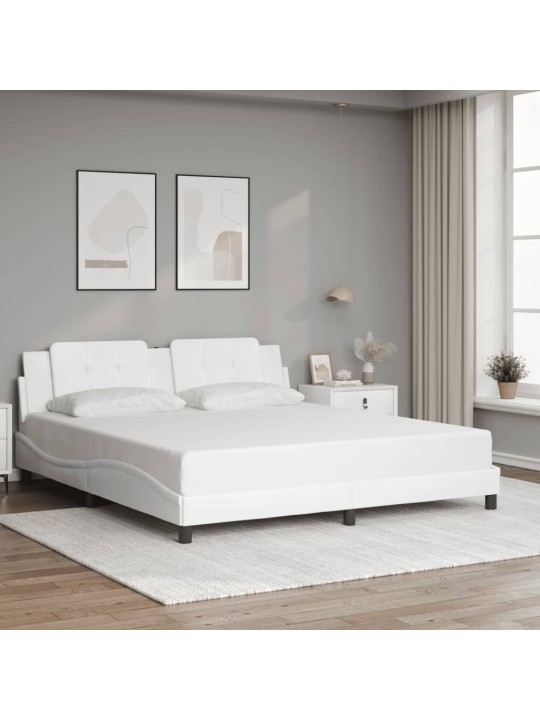 Voodiraam LED-tuledega, valge, 180 x 200 cm, kunstnahk