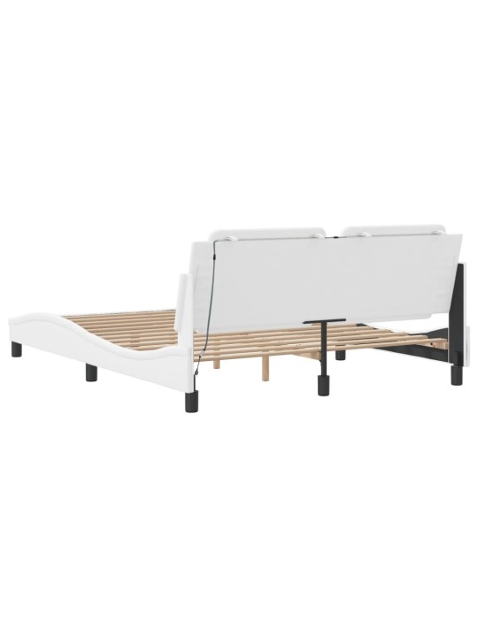 Voodiraam LED-tuledega, valge, 180 x 200 cm, kunstnahk
