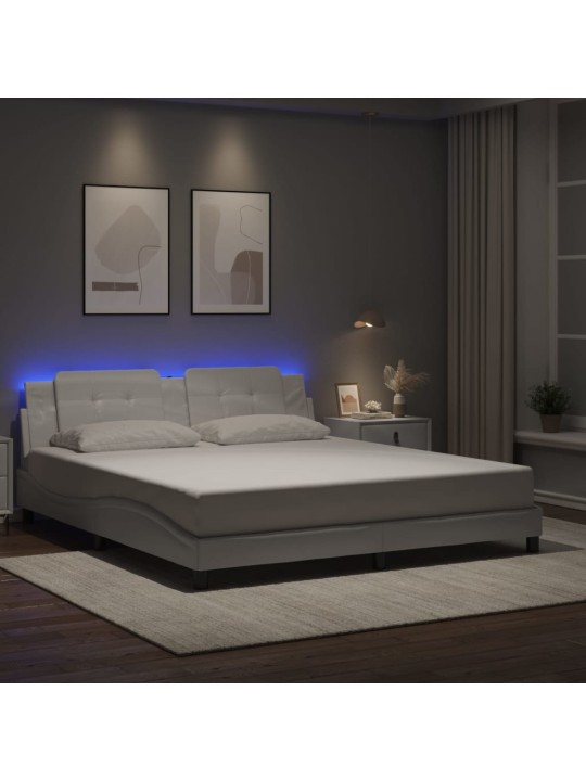 Voodiraam LED-tuledega, valge, 180 x 200 cm, kunstnahk